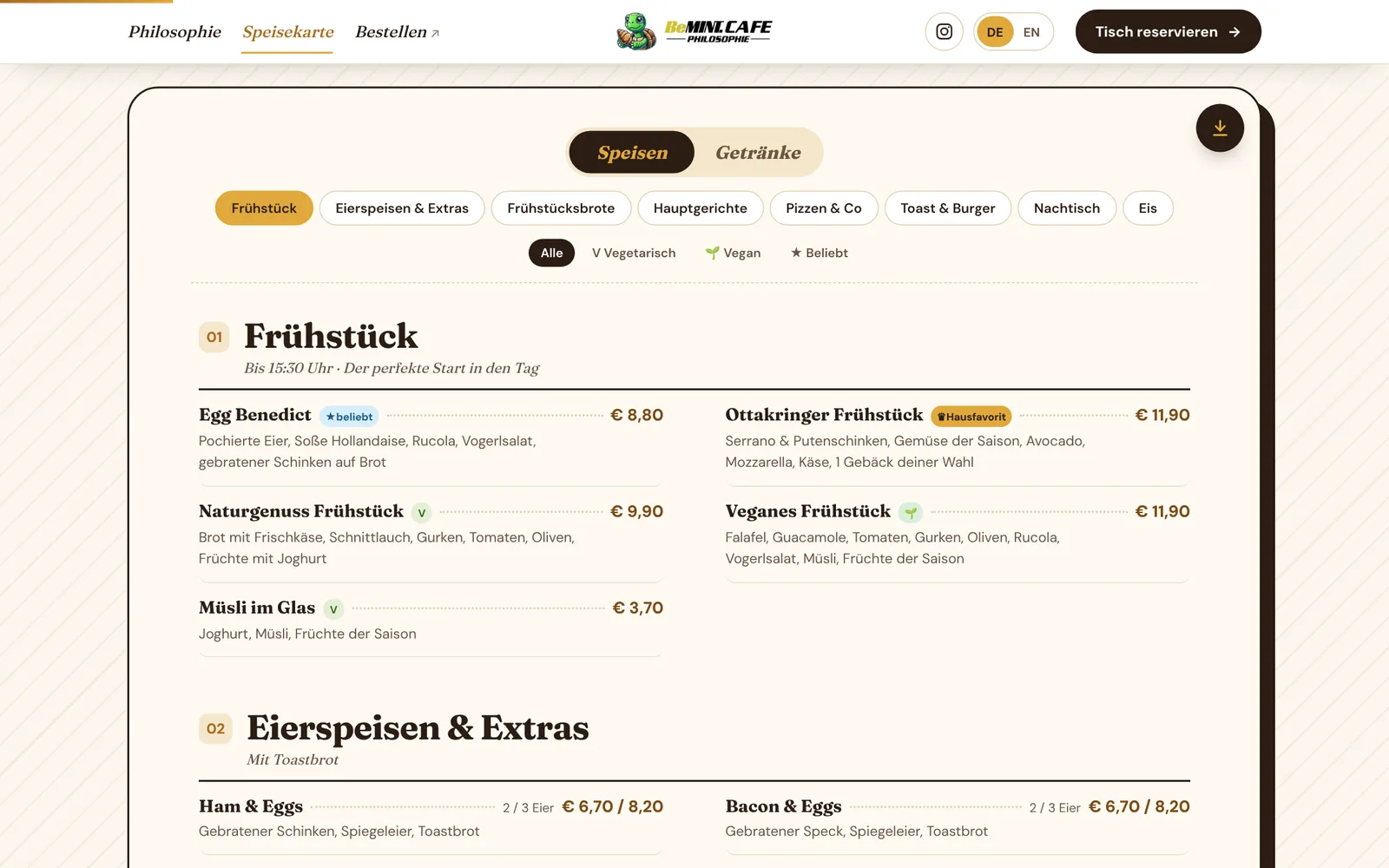 BeMINT Café interactive menu